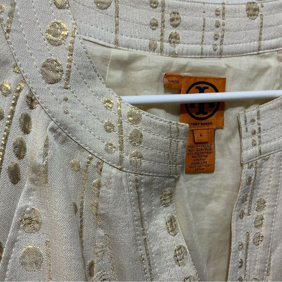 NWOT Tory Burch Ivory and Gold Threaded Tunic silk blend Dress size 6 - Picture 3 of 8